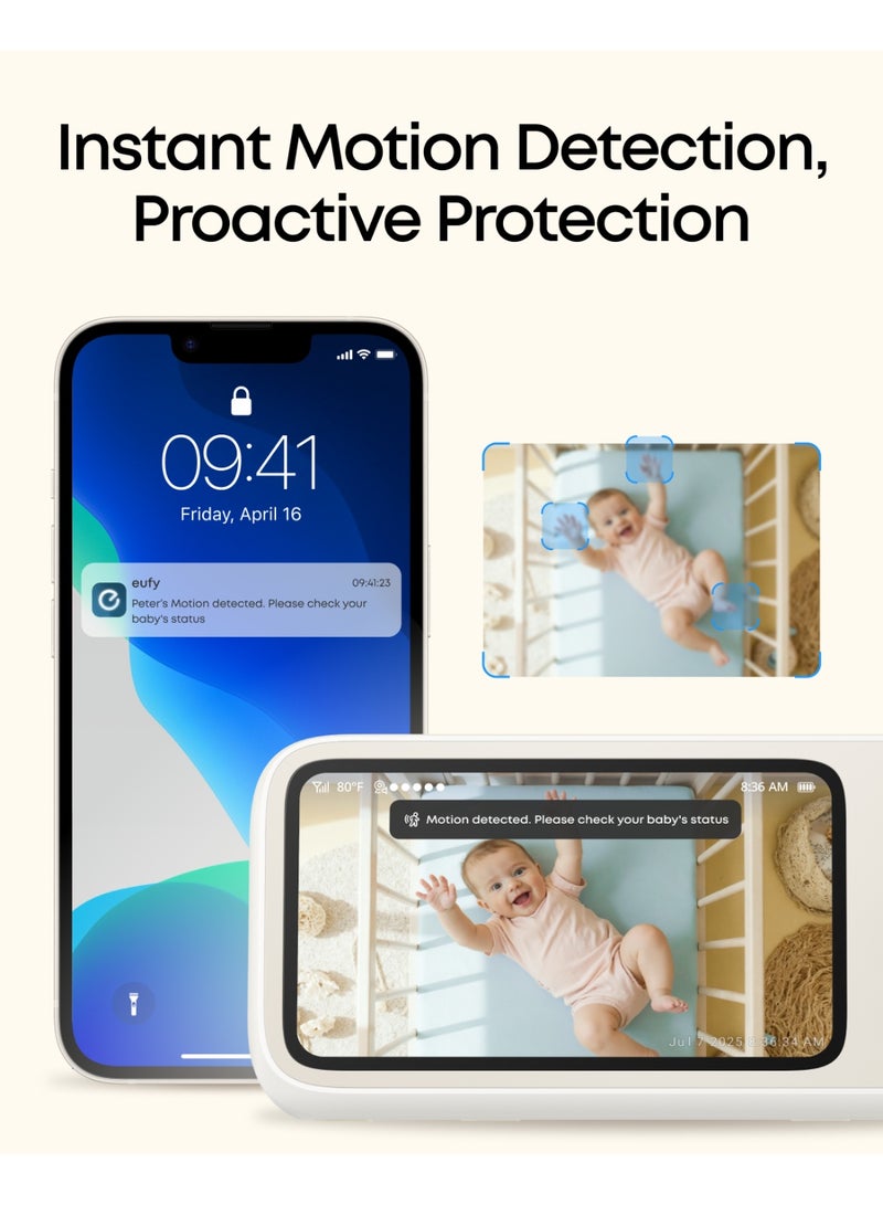 eufy Baby Monitor C10 with 2K HD Camera, 4.5" 480p Display, 4× Zoom, Pan-Tilt, Night Vision, Hybrid Wi-Fi & No Wi-Fi Connection, 12 H Battery, Motion, Cry, Noises, Temperature Alters, 2-Way Talk, VOX - Image 5